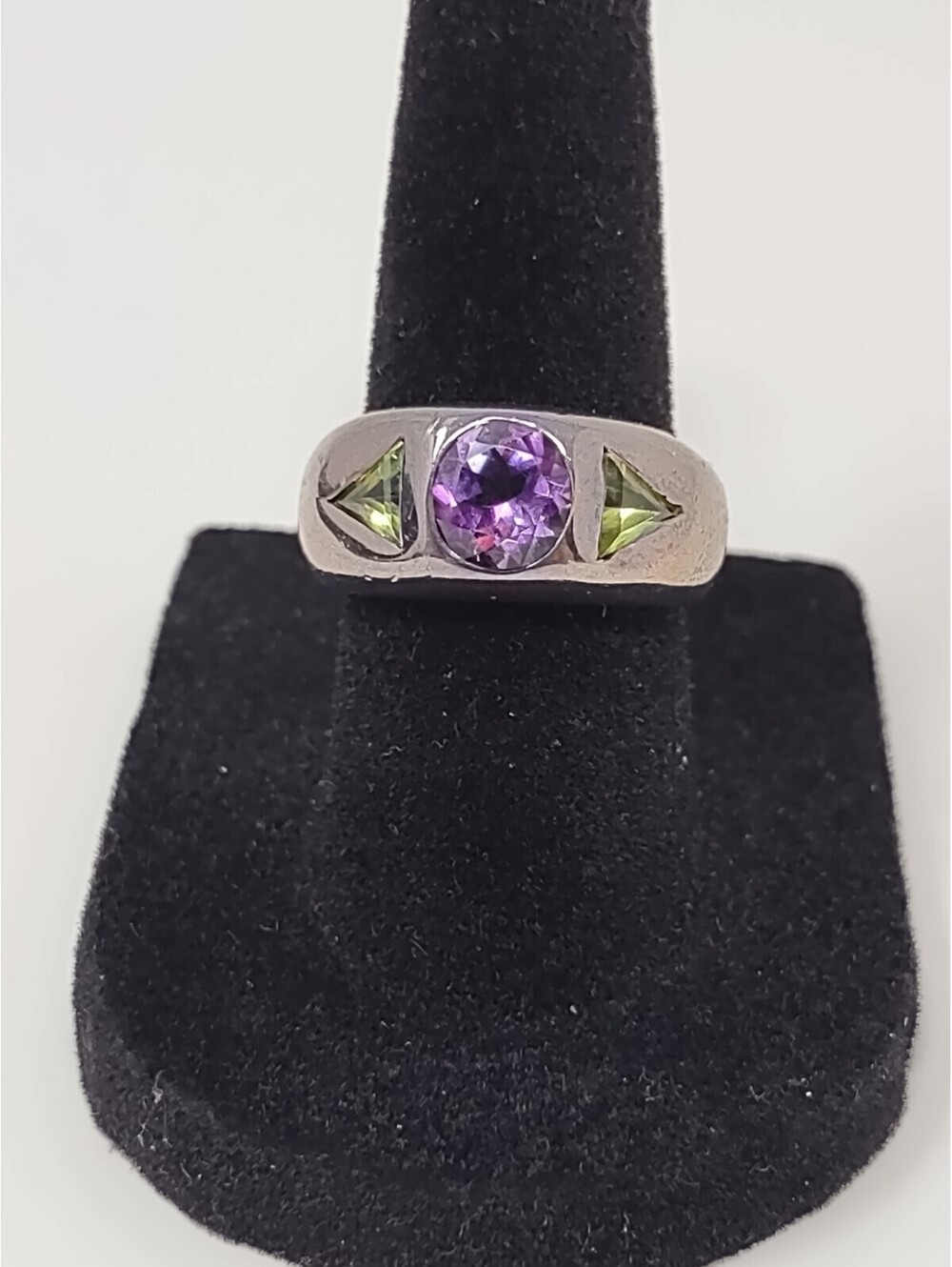 925 Sterling Silver Ring Sz 6 Purple Green Stones 6.9g